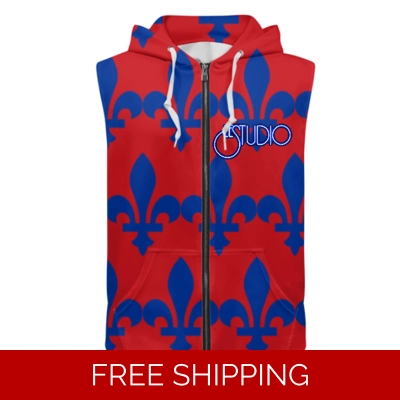 Custom Zipper Sleeveless Hoodie Blue Fleur de Lis